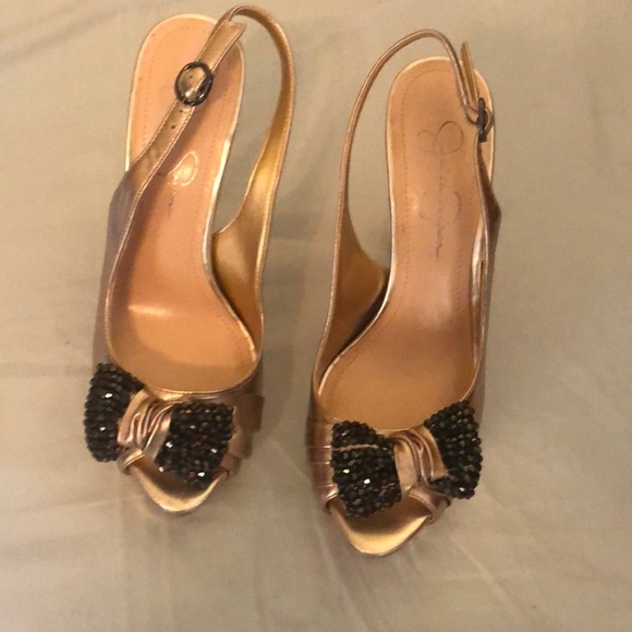 Metallic Champagne Slingback Pumps - Picture 2 of 6